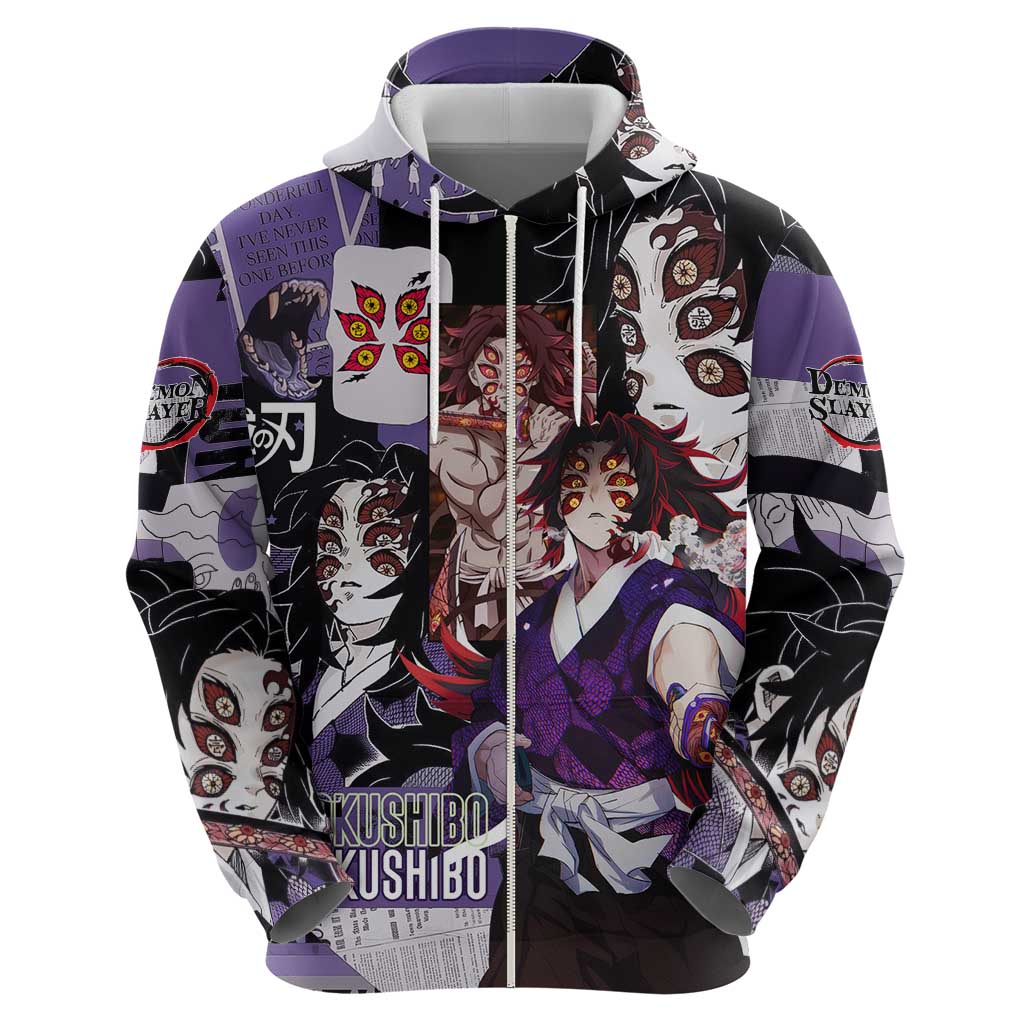 Kokushibo from Demon Slayer Zip Hoodie with Dark Red and Black Demonic Moon Style Design - The Mazicc