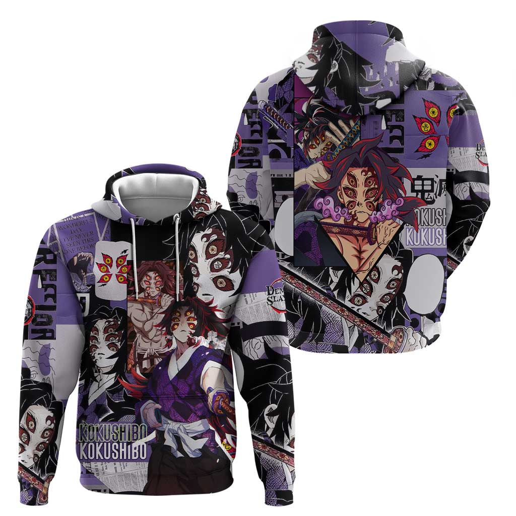 Kokushibo from Demon Slayer Zip Hoodie with Dark Red and Black Demonic Moon Style Design - The Mazicc