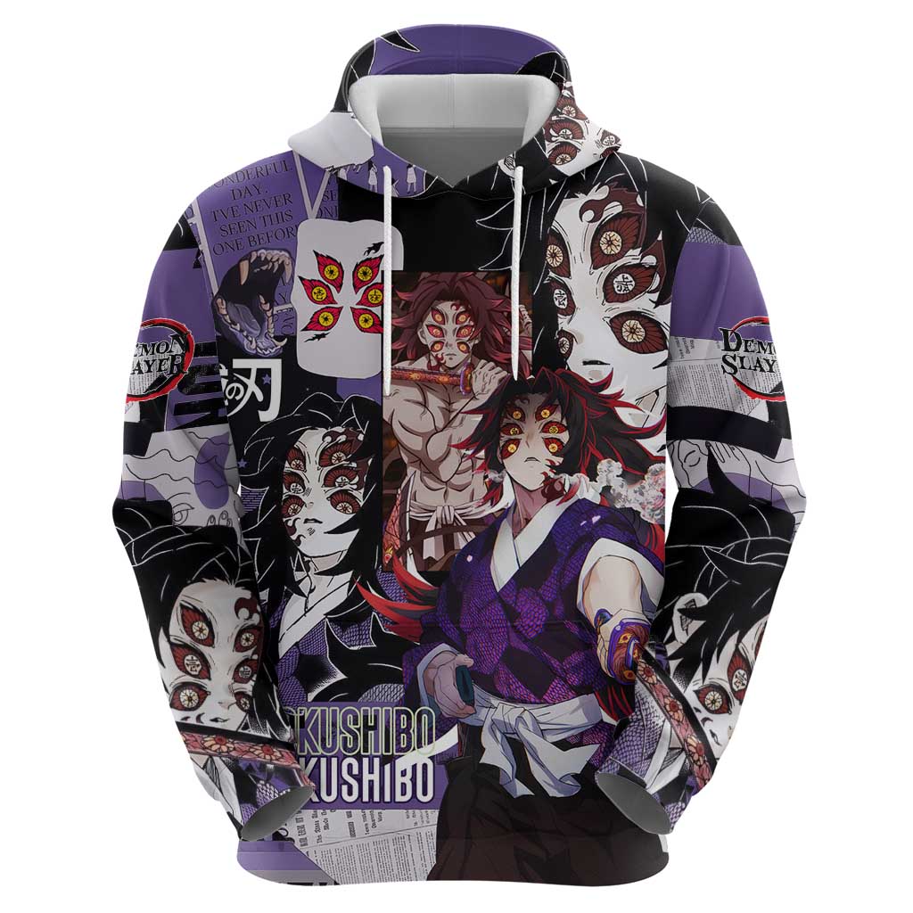 Kokushibo from Demon Slayer Zip Hoodie with Dark Red and Black Demonic Moon Style Design - The Mazicc