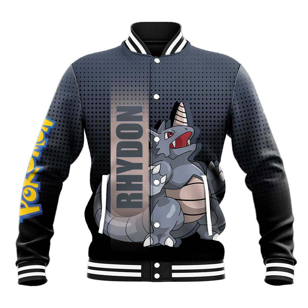 Rhydon Poké Baseball Jacket with Rock Type Icon Design and Battle Ready Pose Print - The Mazicc
