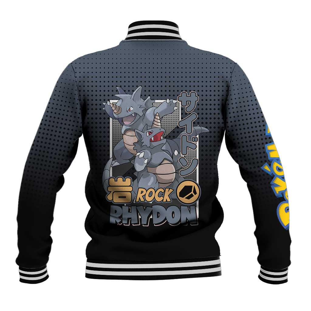Rhydon Poké Baseball Jacket with Rock Type Icon Design and Battle Ready Pose Print - The Mazicc