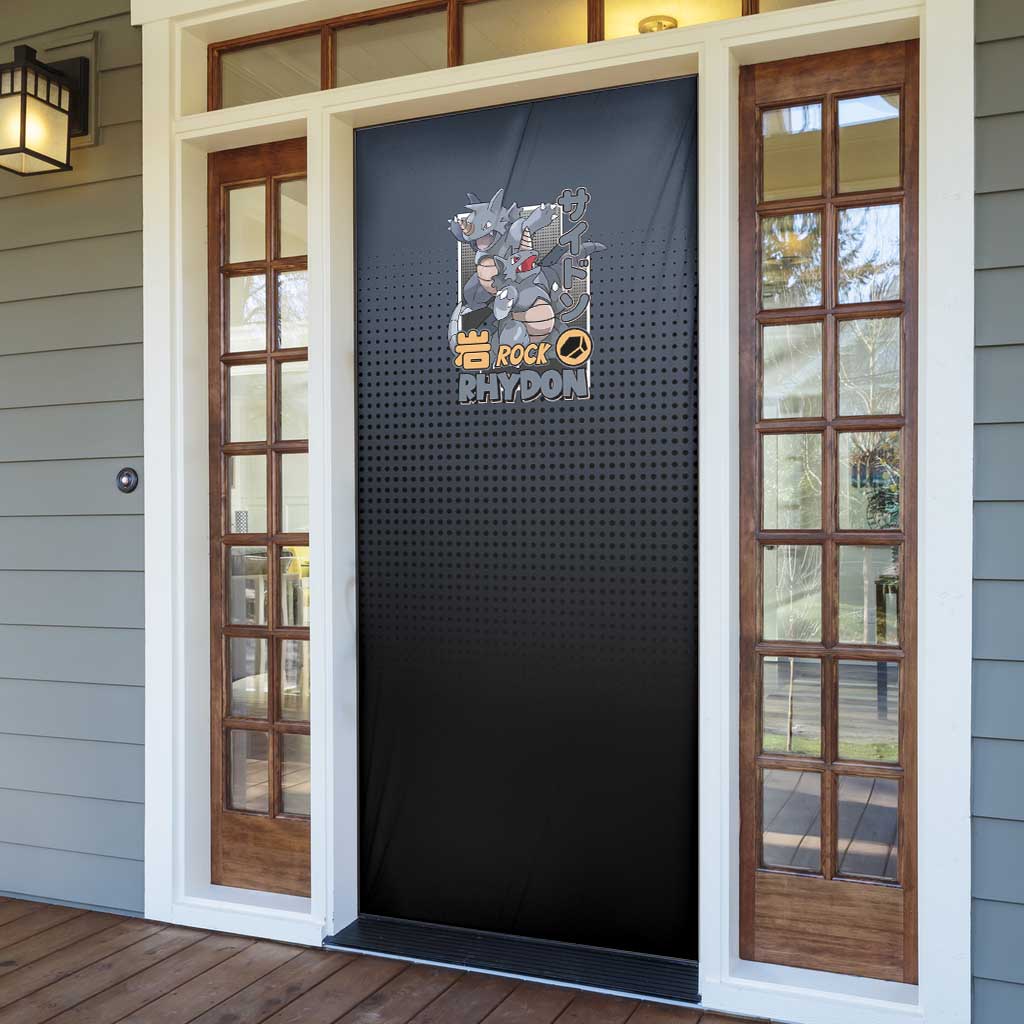 Rhydon Poké Door Cover with Rock Type Icon Design and Battle Ready Pose Print - The Mazicc