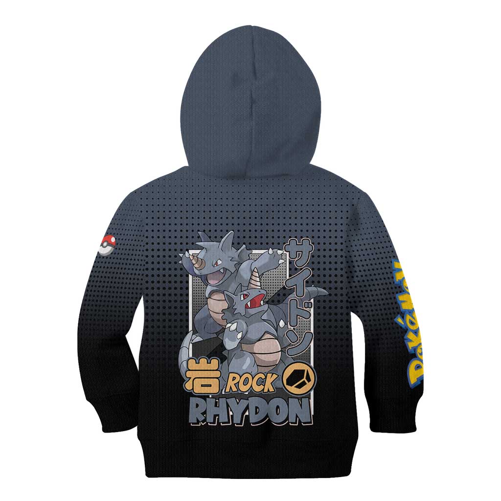 Rhydon Poké Kid Hoodie with Rock Type Icon Design and Battle Ready Pose Print - The Mazicc