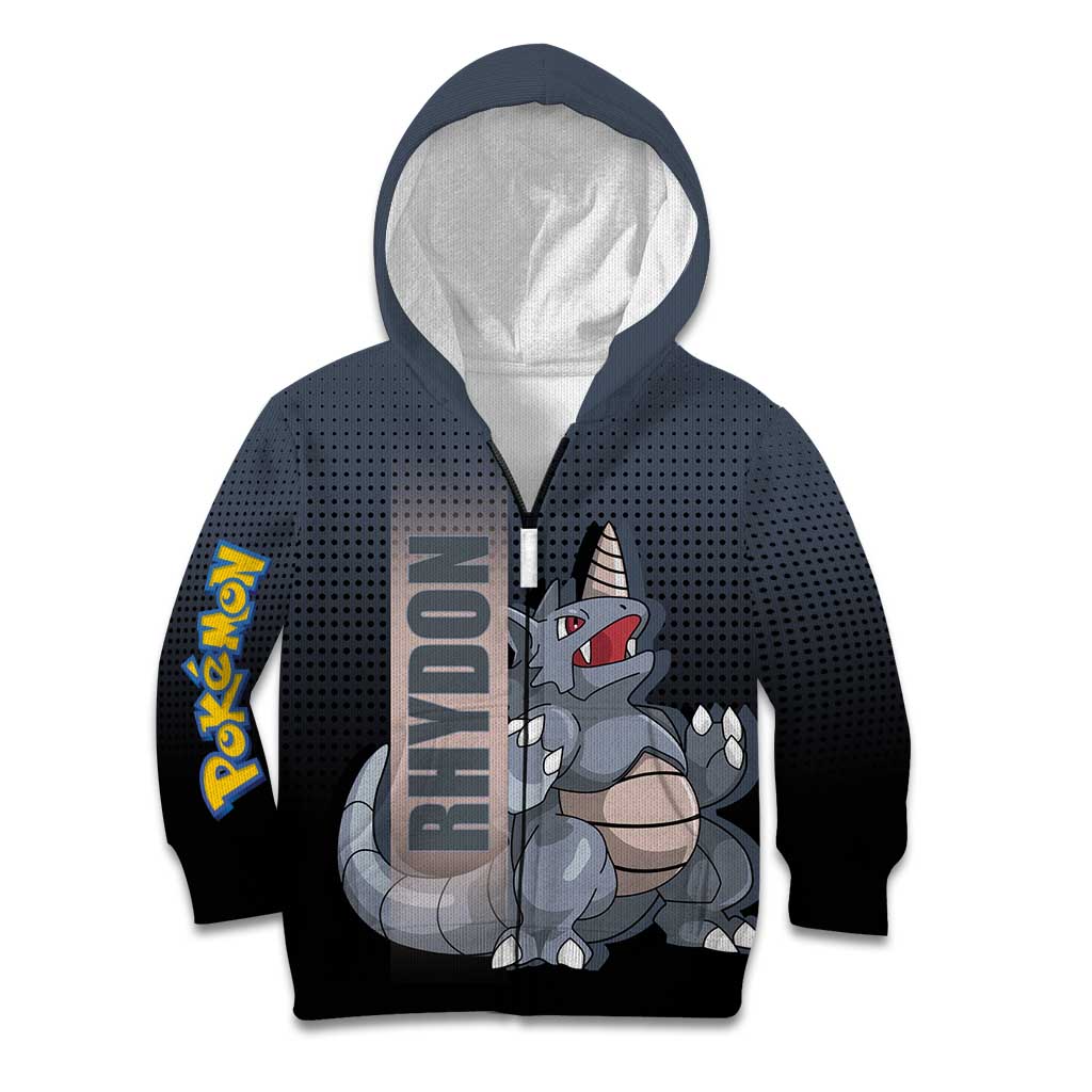 Rhydon Poké Kid Hoodie with Rock Type Icon Design and Battle Ready Pose Print - The Mazicc