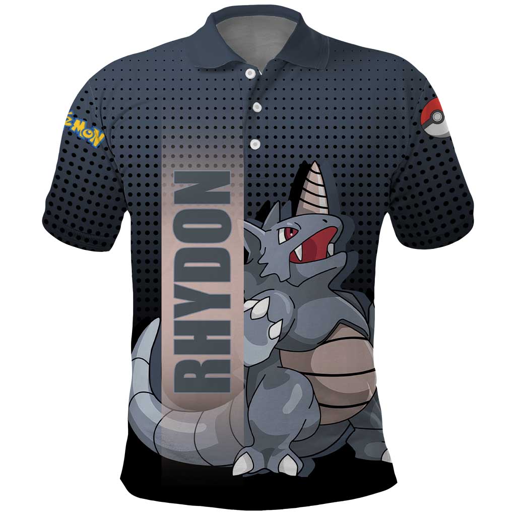 Rhydon Poké Polo Shirt with Rock Type Icon Design and Battle Ready Pose Print - The Mazicc