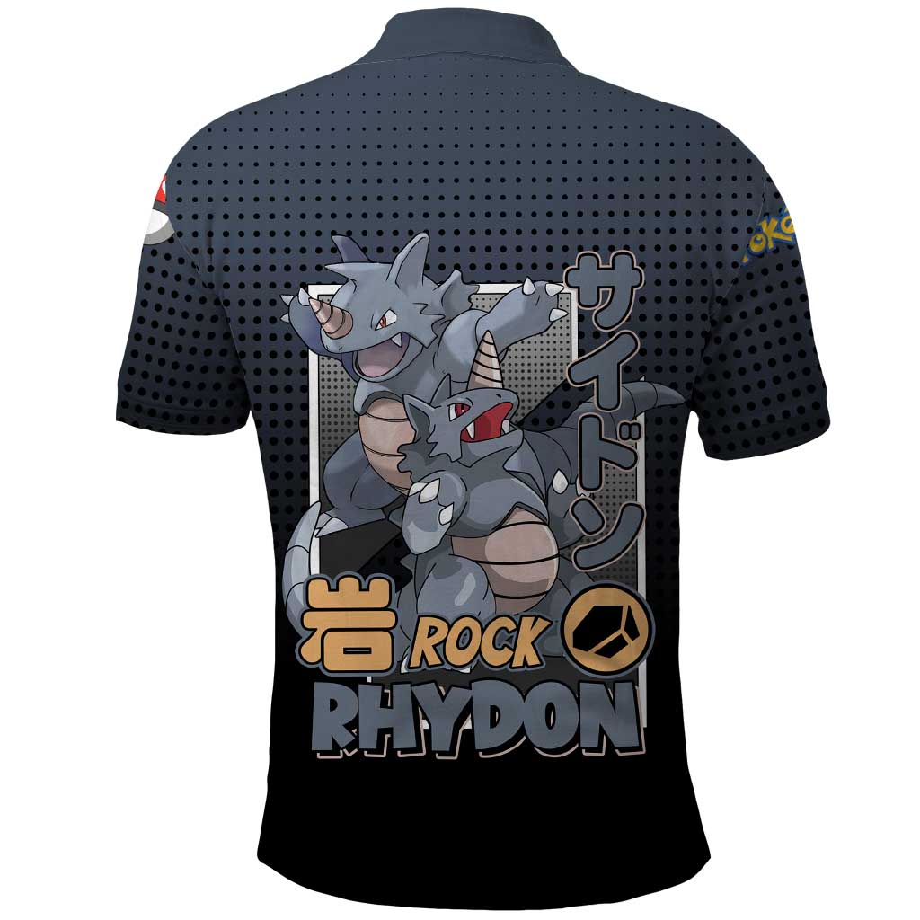Rhydon Poké Polo Shirt with Rock Type Icon Design and Battle Ready Pose Print - The Mazicc