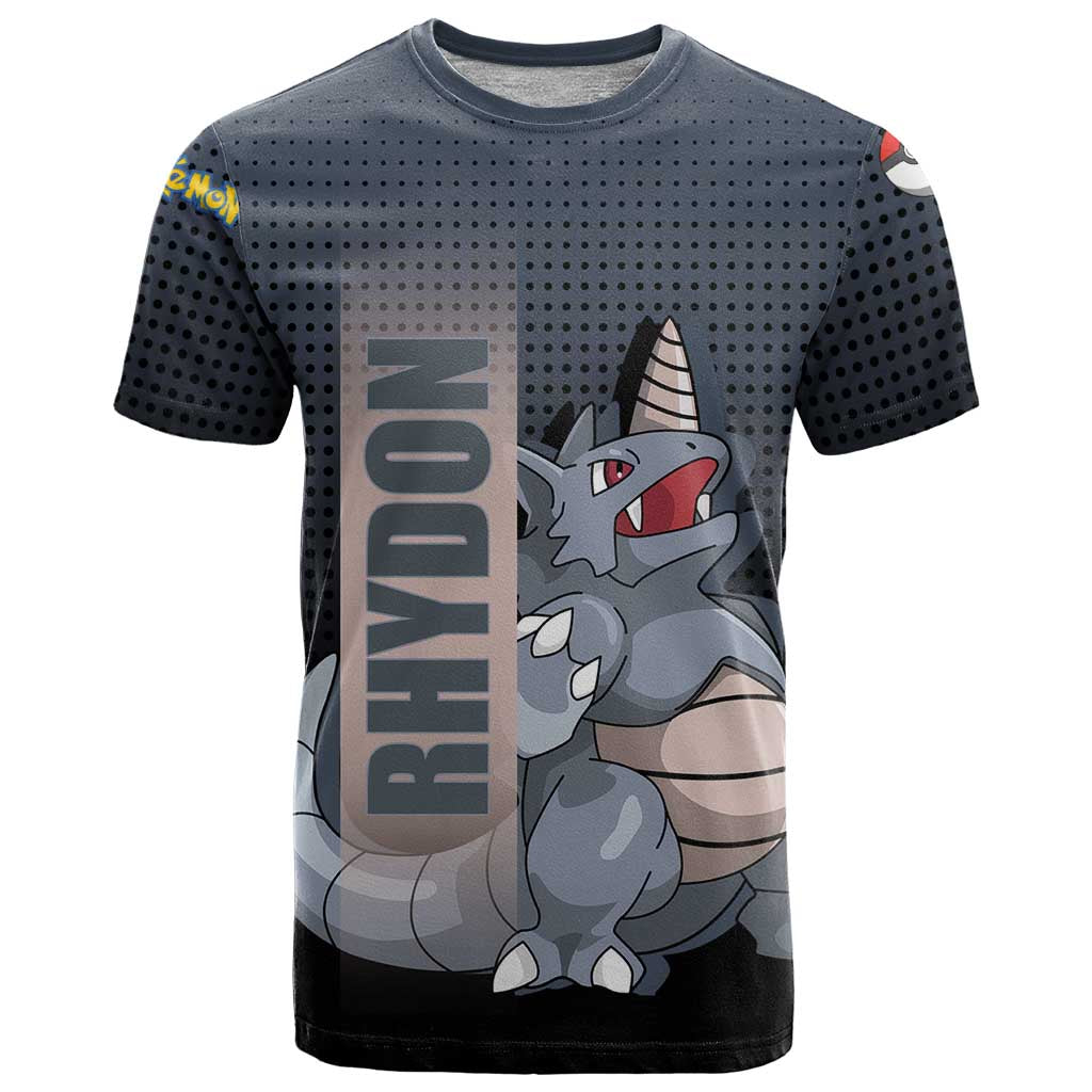 Rhydon Poké T Shirt with Rock Type Icon Design and Battle Ready Pose Print - The Mazicc