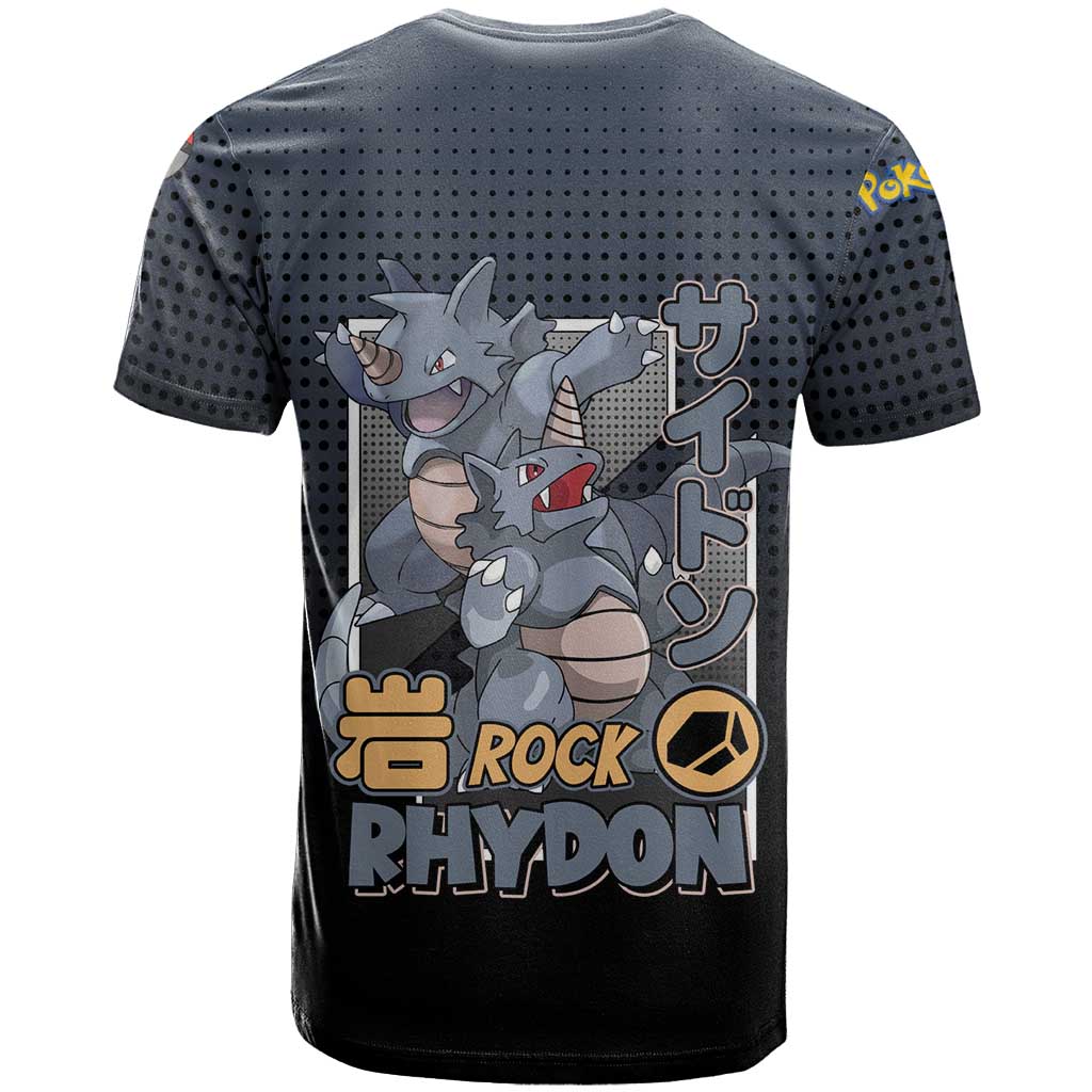 Rhydon Poké T Shirt with Rock Type Icon Design and Battle Ready Pose Print - The Mazicc
