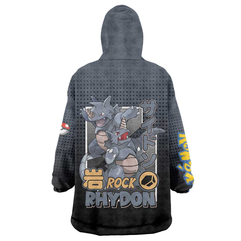 Rhydon Poké Wearable Blanket Hoodie with Rock Type Icon Design and Battle Ready Pose Print - The Mazicc