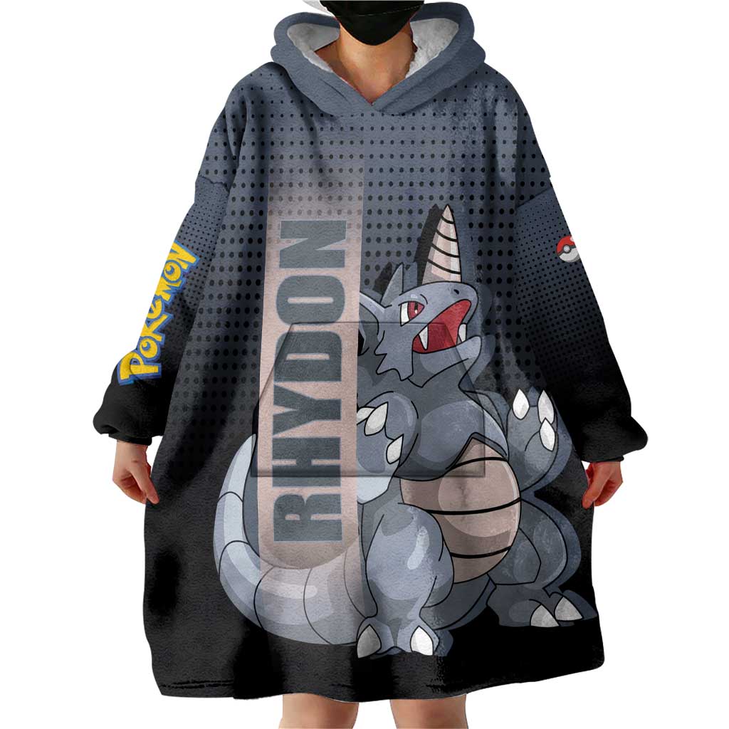 Rhydon Poké Wearable Blanket Hoodie with Rock Type Icon Design and Battle Ready Pose Print - The Mazicc