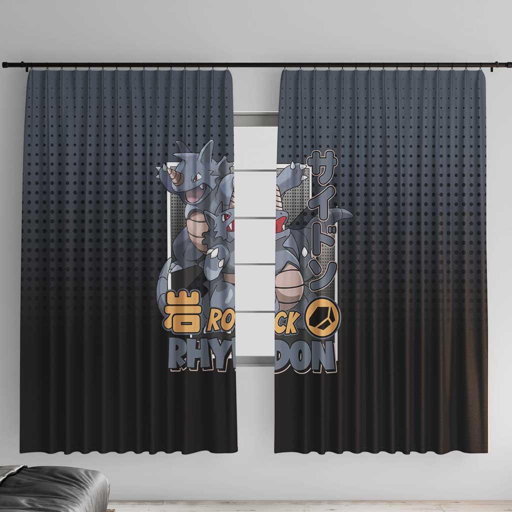 Rhydon Poké Window Curtain with Rock Type Icon Design and Battle Ready Pose Print - The Mazicc