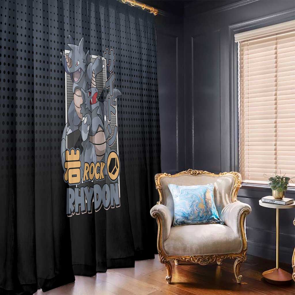 Rhydon Poké Window Curtain with Rock Type Icon Design and Battle Ready Pose Print - The Mazicc