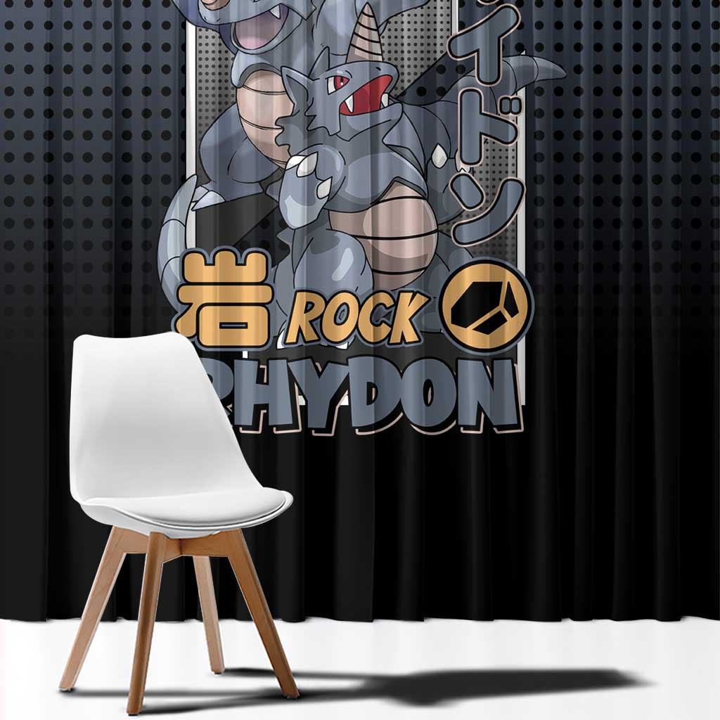 Rhydon Poké Window Curtain with Rock Type Icon Design and Battle Ready Pose Print - The Mazicc
