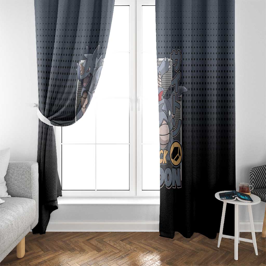 Rhydon Poké Window Curtain with Rock Type Icon Design and Battle Ready Pose Print - The Mazicc