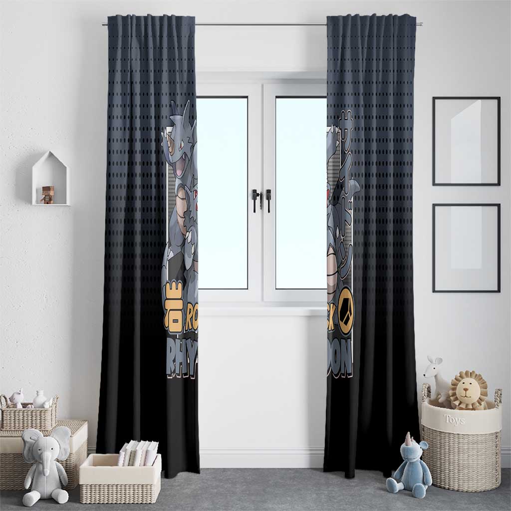 Rhydon Poké Window Curtain with Rock Type Icon Design and Battle Ready Pose Print - The Mazicc
