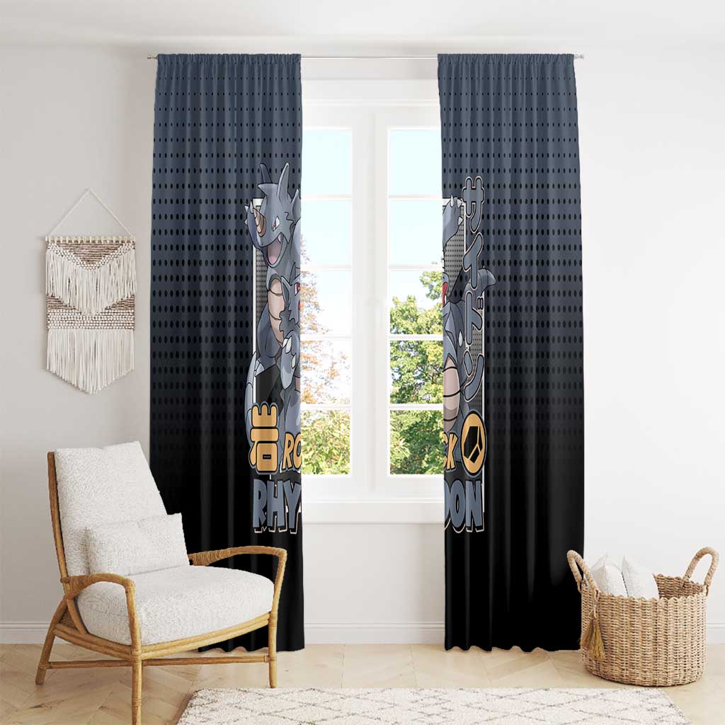 Rhydon Poké Window Curtain with Rock Type Icon Design and Battle Ready Pose Print - The Mazicc