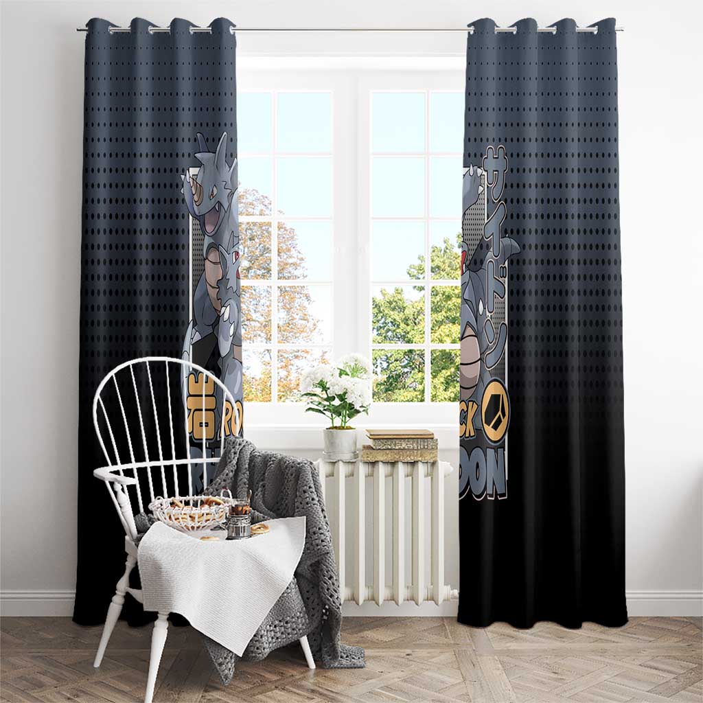 Rhydon Poké Window Curtain with Rock Type Icon Design and Battle Ready Pose Print - The Mazicc