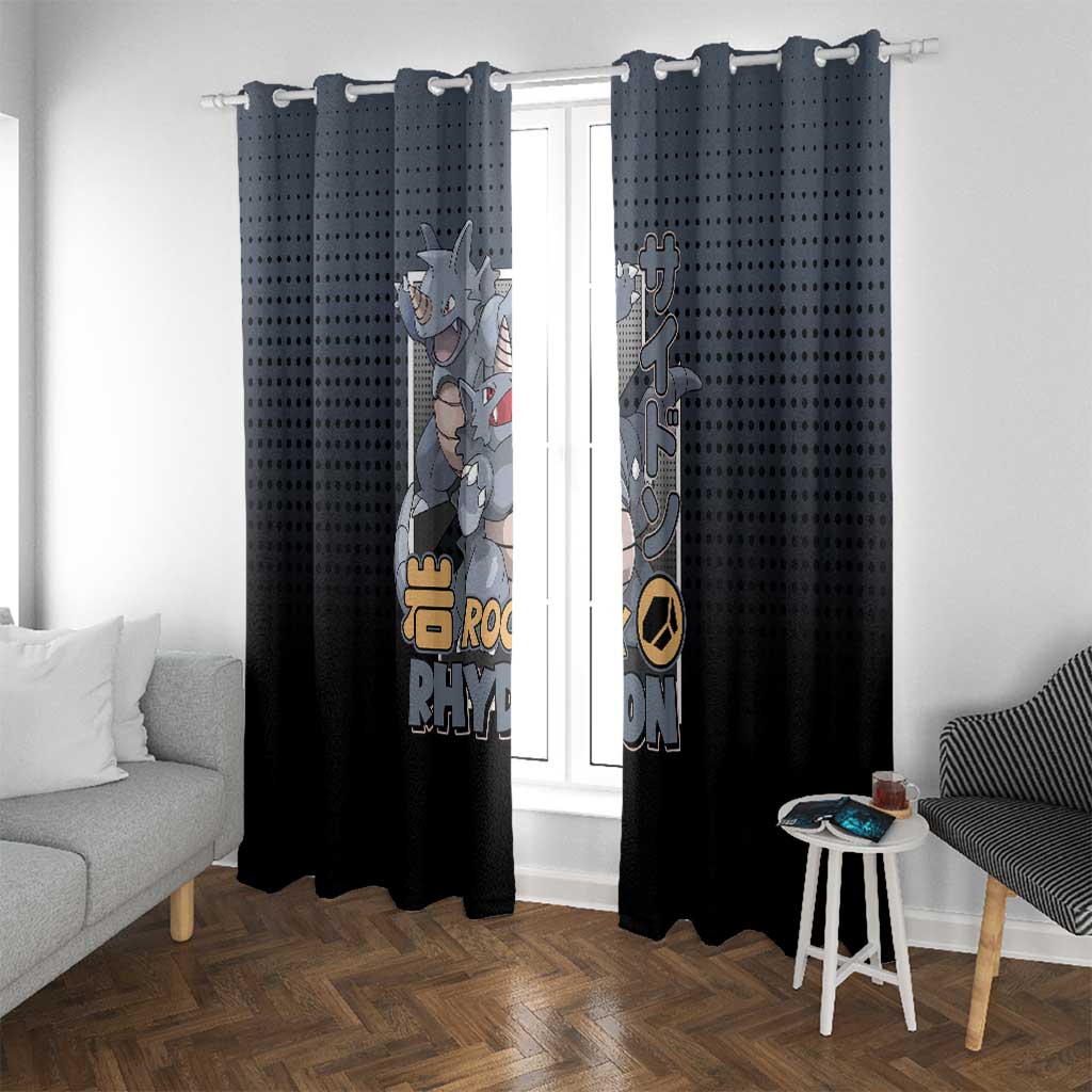 Rhydon Poké Window Curtain with Rock Type Icon Design and Battle Ready Pose Print - The Mazicc