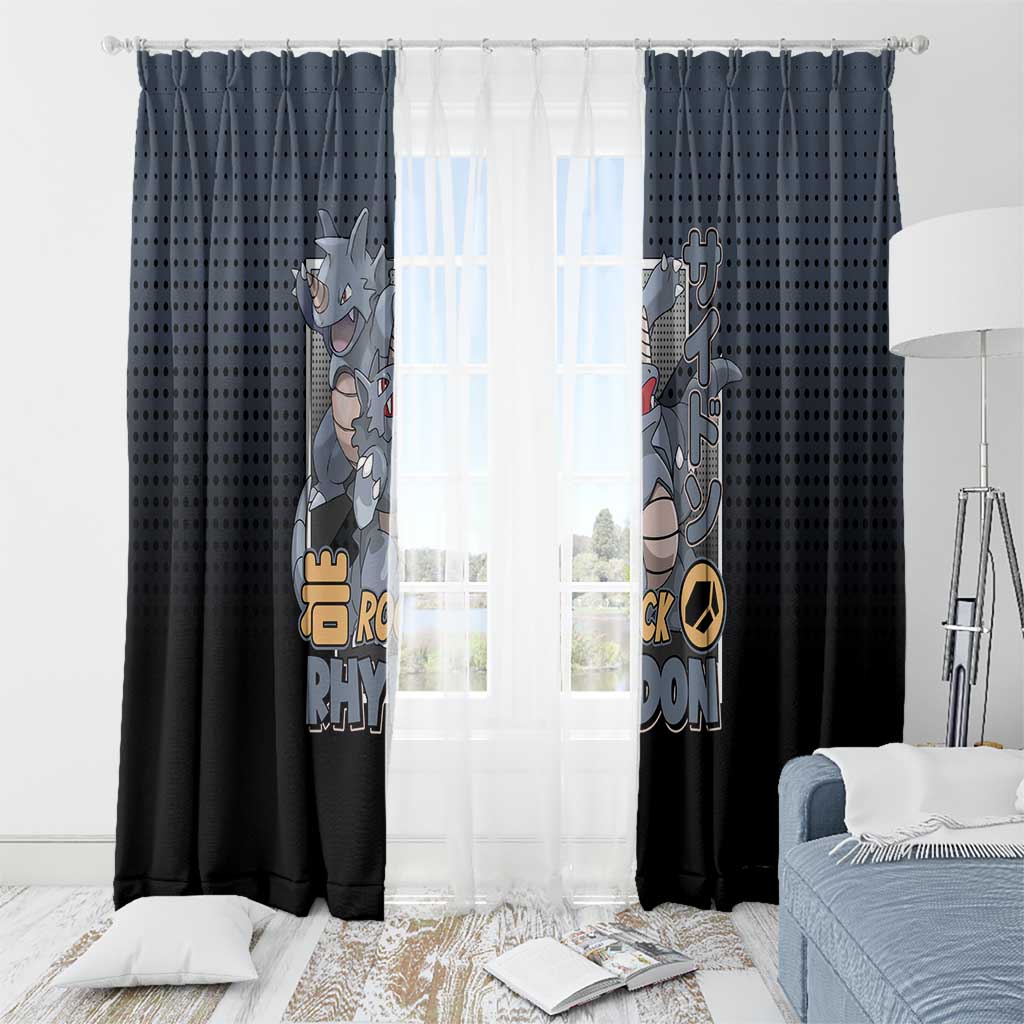 Rhydon Poké Window Curtain with Rock Type Icon Design and Battle Ready Pose Print - The Mazicc