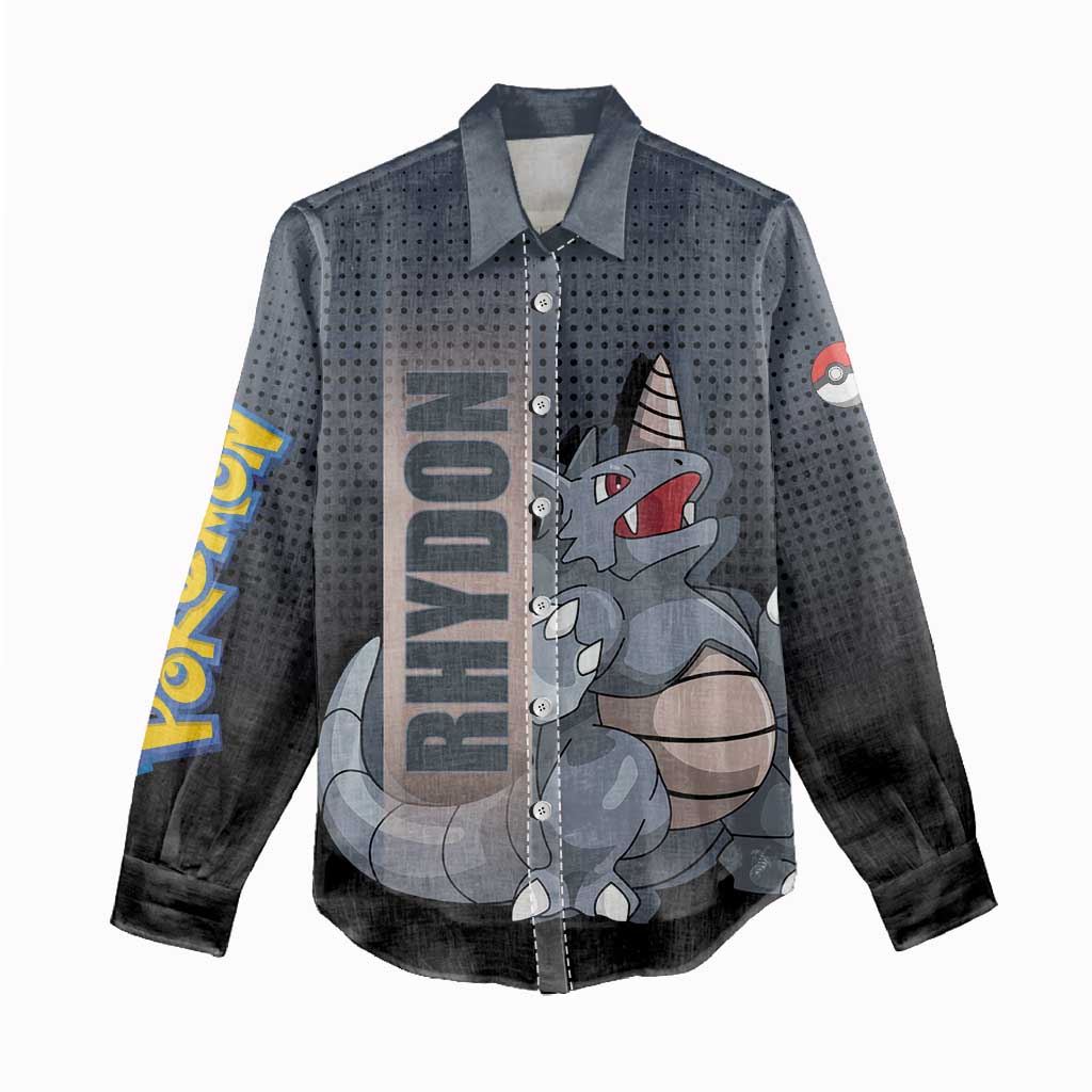 Rhydon Poké Women Casual Shirt with Rock Type Icon Design and Battle Ready Pose Print - The Mazicc