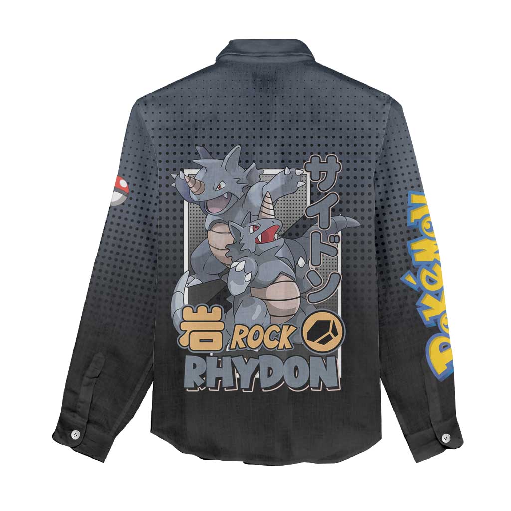 Rhydon Poké Women Casual Shirt with Rock Type Icon Design and Battle Ready Pose Print - The Mazicc