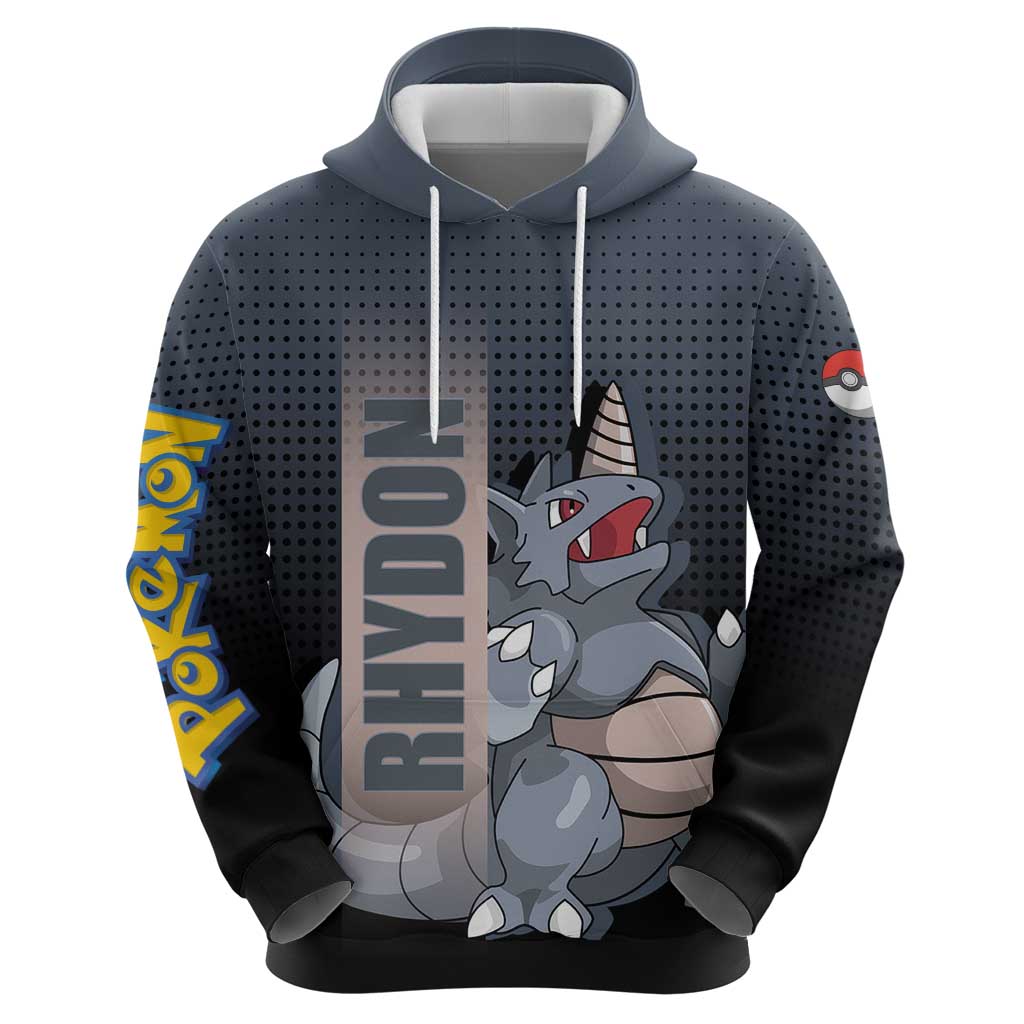 Rhydon Poké Zip Hoodie with Rock Type Icon Design and Battle Ready Pose Print - The Mazicc