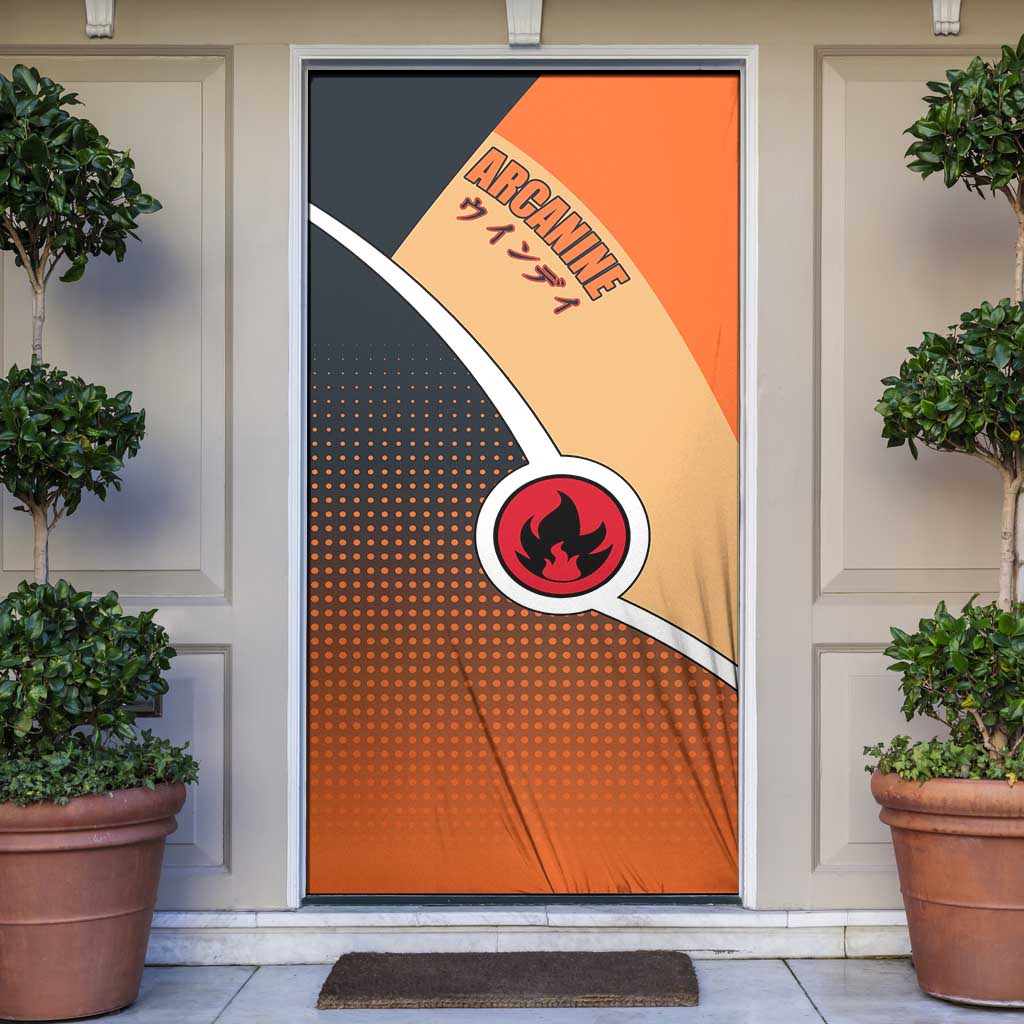 Arcanine Poké Door Cover with Fire Type Badge Design and Fierce Roar Pose Print - The Mazicc