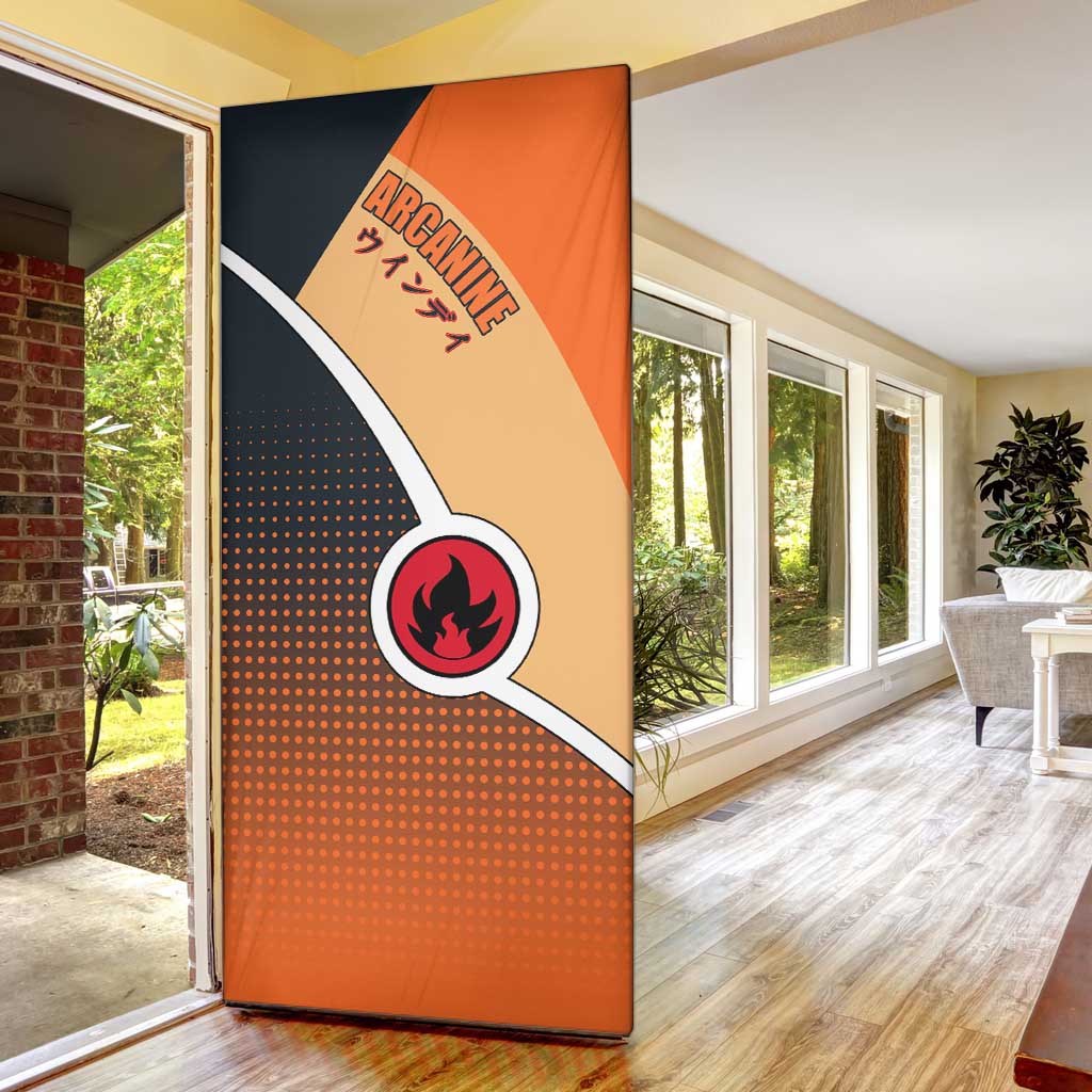 Arcanine Poké Door Cover with Fire Type Badge Design and Fierce Roar Pose Print - The Mazicc