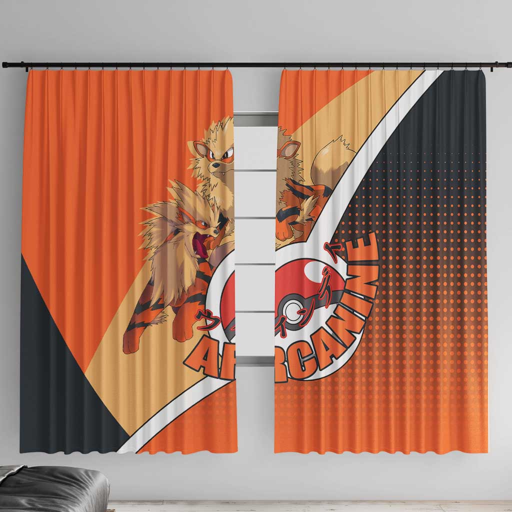 Arcanine Poké Window Curtain with Fire Type Badge Design and Fierce Roar Pose Print - The Mazicc