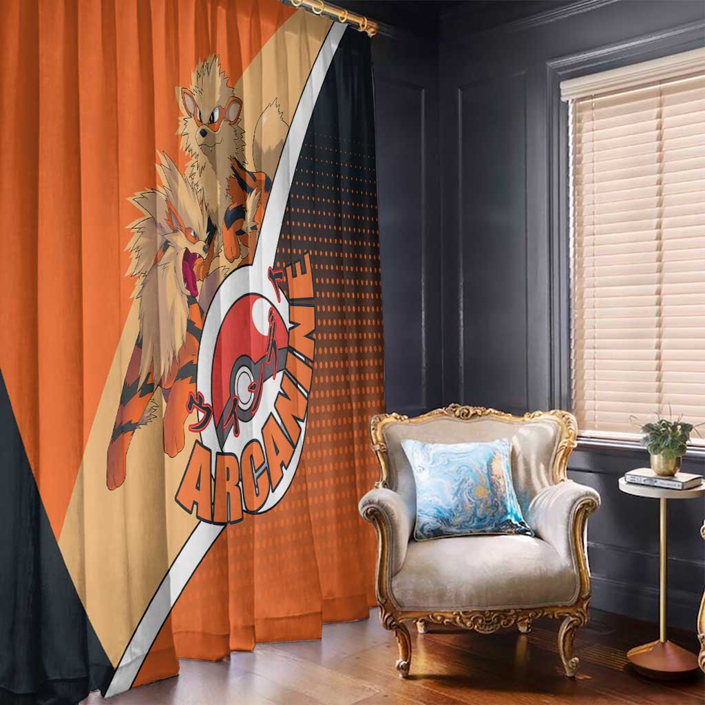 Arcanine Poké Window Curtain with Fire Type Badge Design and Fierce Roar Pose Print - The Mazicc