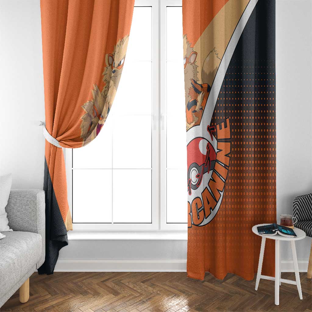 Arcanine Poké Window Curtain with Fire Type Badge Design and Fierce Roar Pose Print - The Mazicc