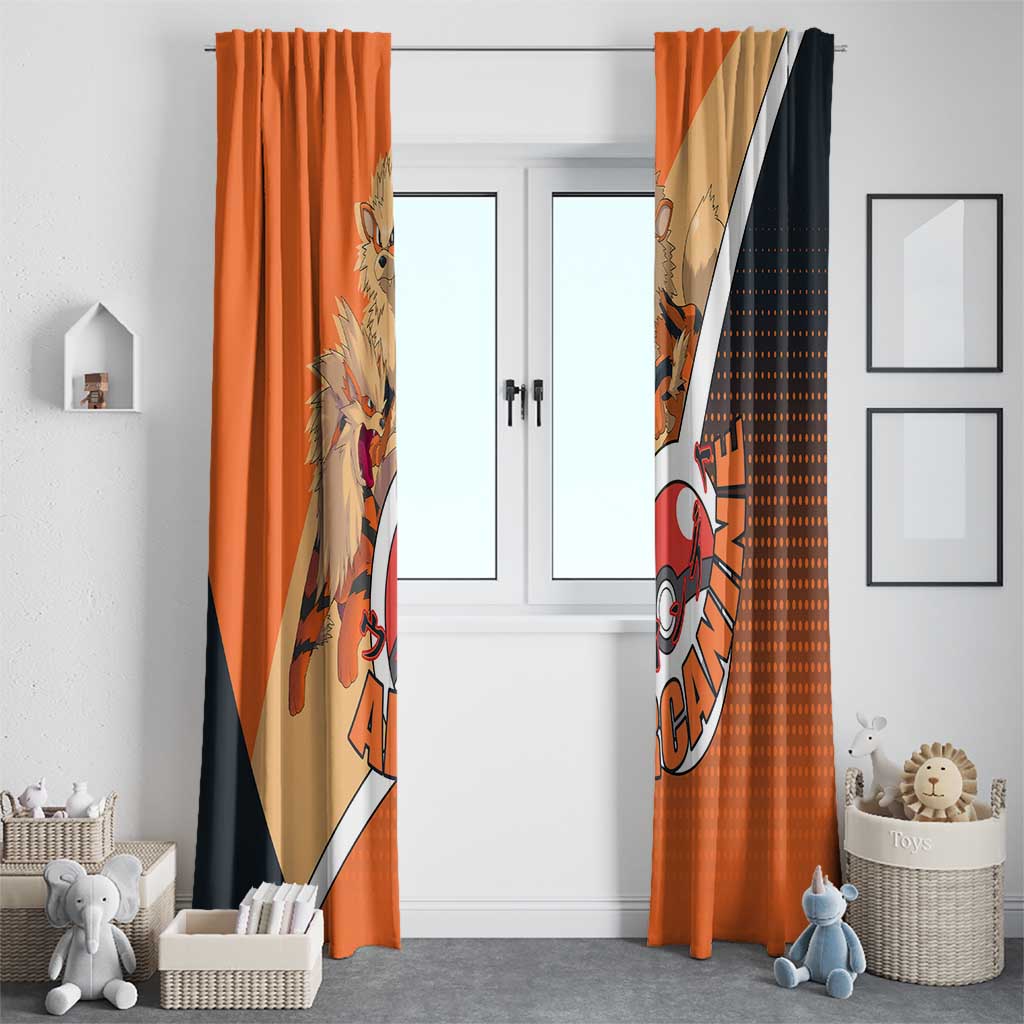 Arcanine Poké Window Curtain with Fire Type Badge Design and Fierce Roar Pose Print - The Mazicc