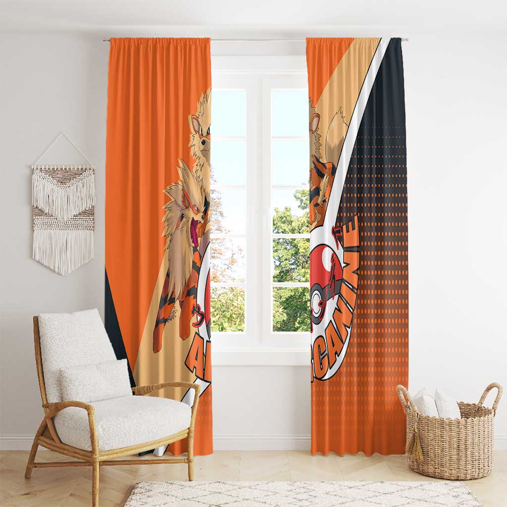 Arcanine Poké Window Curtain with Fire Type Badge Design and Fierce Roar Pose Print - The Mazicc