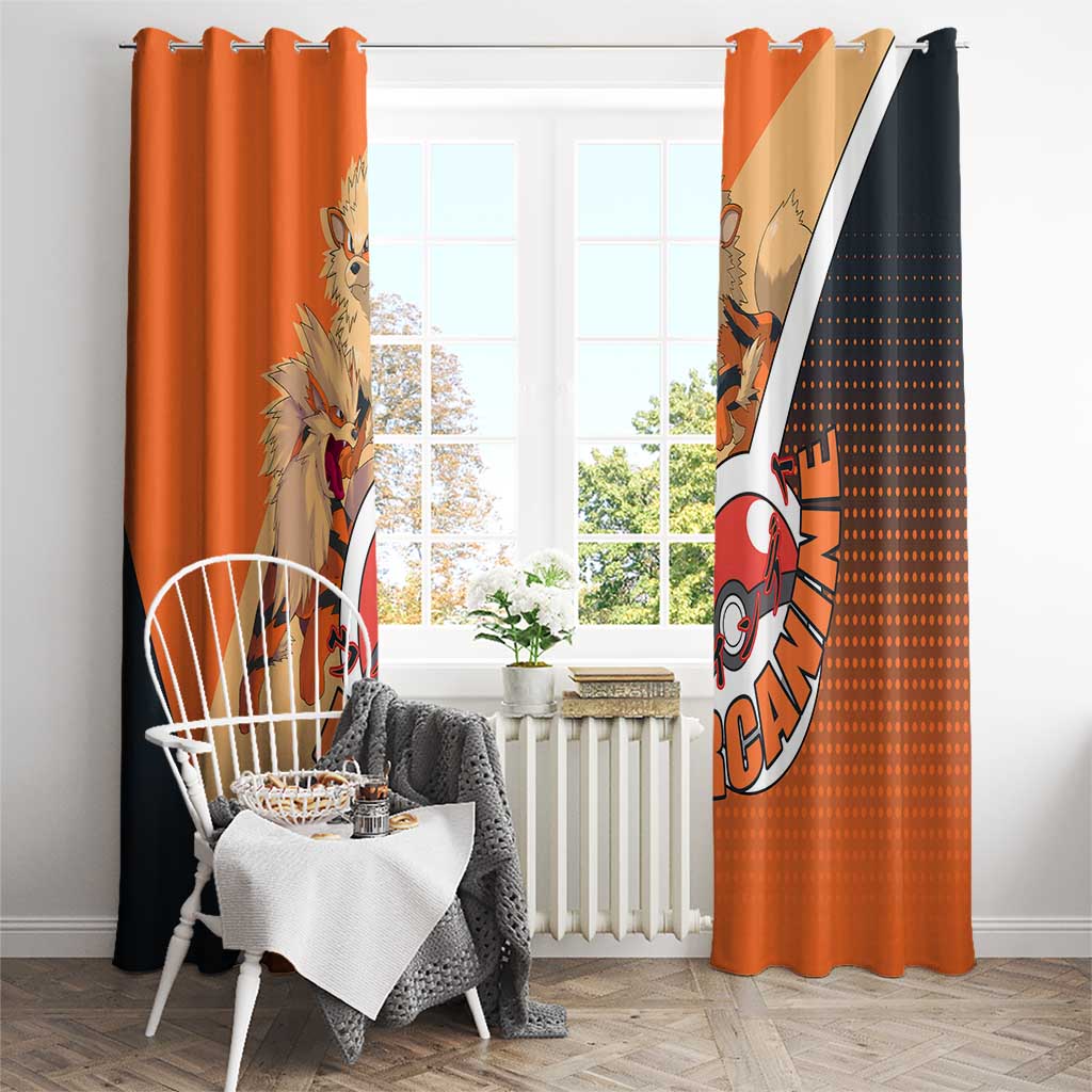 Arcanine Poké Window Curtain with Fire Type Badge Design and Fierce Roar Pose Print - The Mazicc