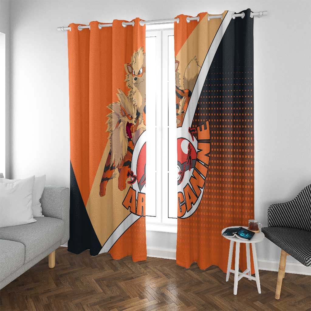 Arcanine Poké Window Curtain with Fire Type Badge Design and Fierce Roar Pose Print - The Mazicc
