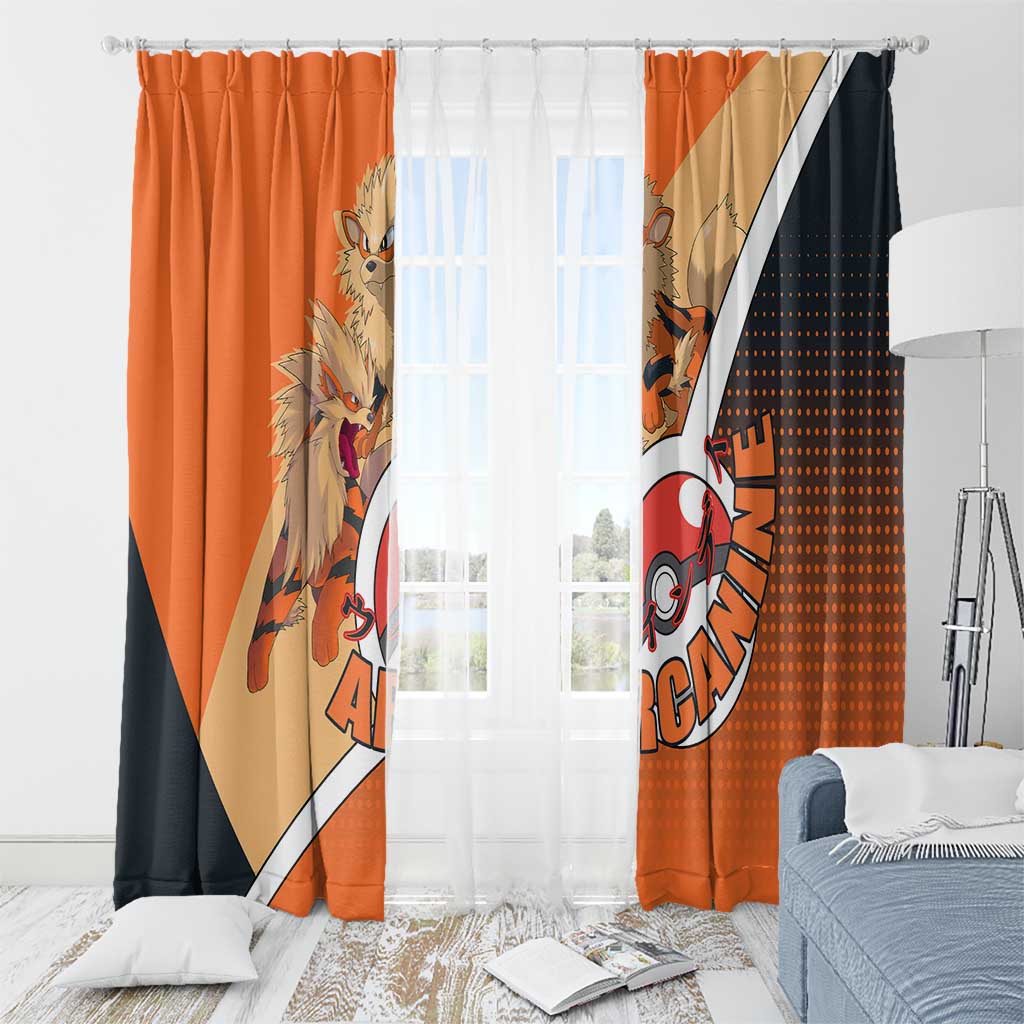 Arcanine Poké Window Curtain with Fire Type Badge Design and Fierce Roar Pose Print - The Mazicc
