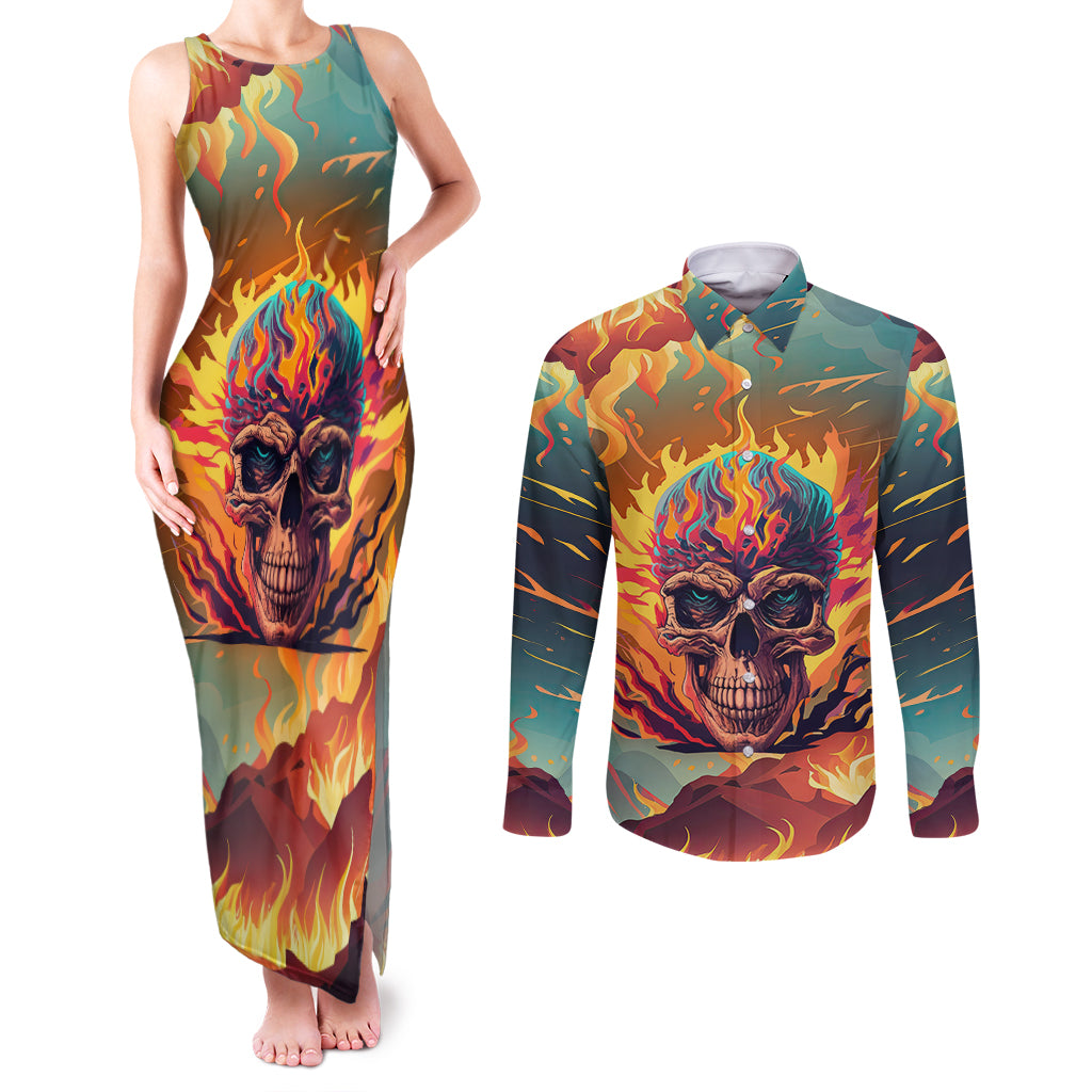 skull-flaming-couples-matching-tank-maxi-dress-and-long-sleeve-button-shirts-i-can-fix-stupid-but-its-gonna-hurt
