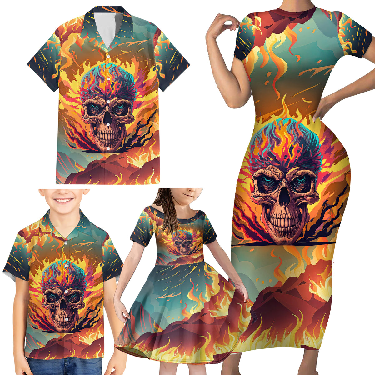 skull-flaming-family-matching-short-sleeve-bodycon-dress-and-hawaiian-shirt-i-can-fix-stupid-but-its-gonna-hurt