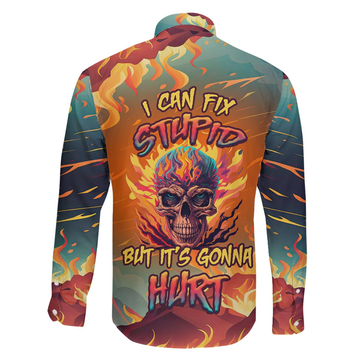 skull-flaming-family-matching-short-sleeve-bodycon-dress-and-hawaiian-shirt-i-can-fix-stupid-but-its-gonna-hurt