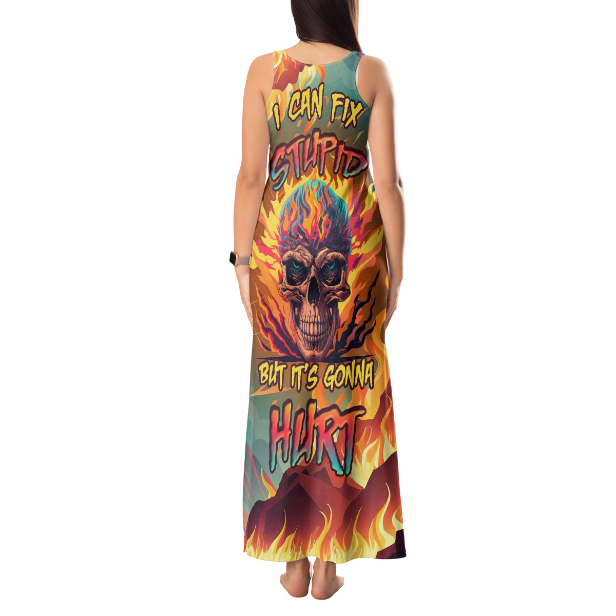 skull-flaming-tank-maxi-dress-i-can-fix-stupid-but-its-gonna-hurt