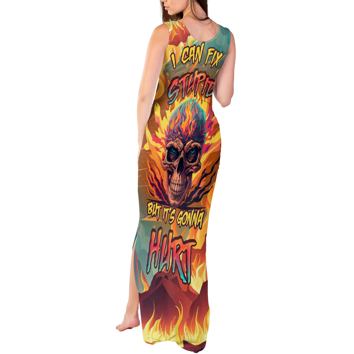 skull-flaming-tank-maxi-dress-i-can-fix-stupid-but-its-gonna-hurt