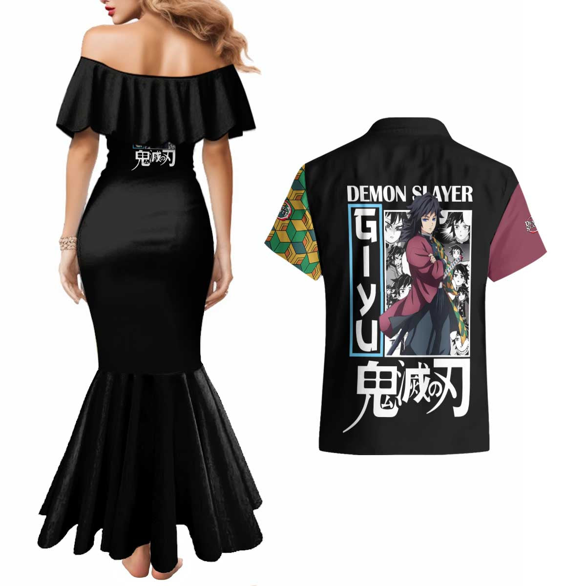 Giyu Tomioka V2 Demon Slayer Couples Matching Mermaid Dress and Hawaiian Shirt Anime Style