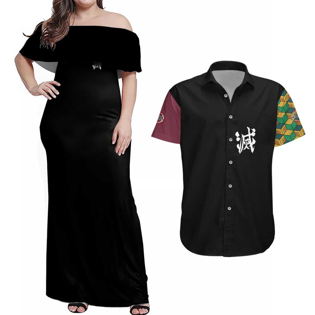 Giyu Tomioka V2 Demon Slayer Couples Matching Off Shoulder Maxi Dress and Hawaiian Shirt Anime Style