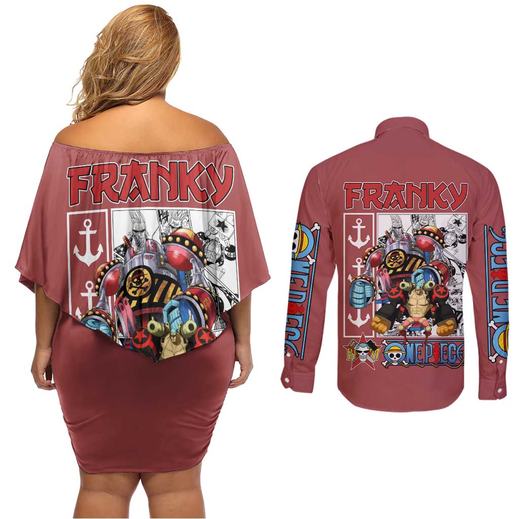 Franky One Piece Couples Matching Off Shoulder Short Dress and Long Sleeve Button Shirt Anime Style