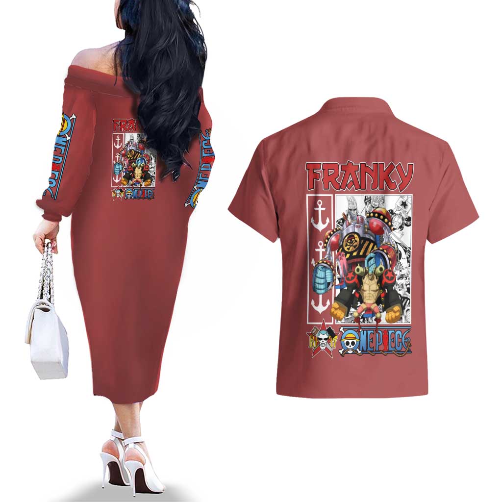 Franky One Piece Couples Matching Off The Shoulder Long Sleeve Dress and Hawaiian Shirt Anime Style
