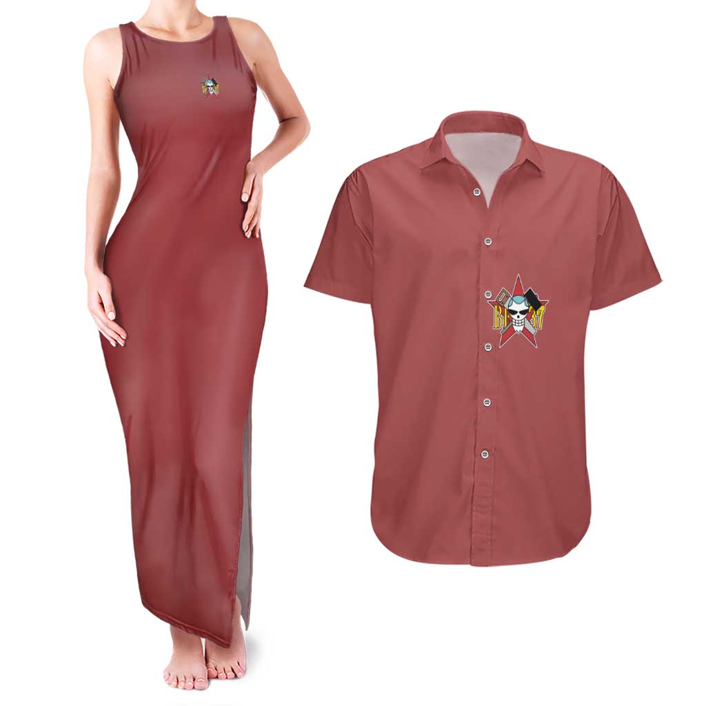 Franky One Piece Couples Matching Tank Maxi Dress and Hawaiian Shirt Anime Style