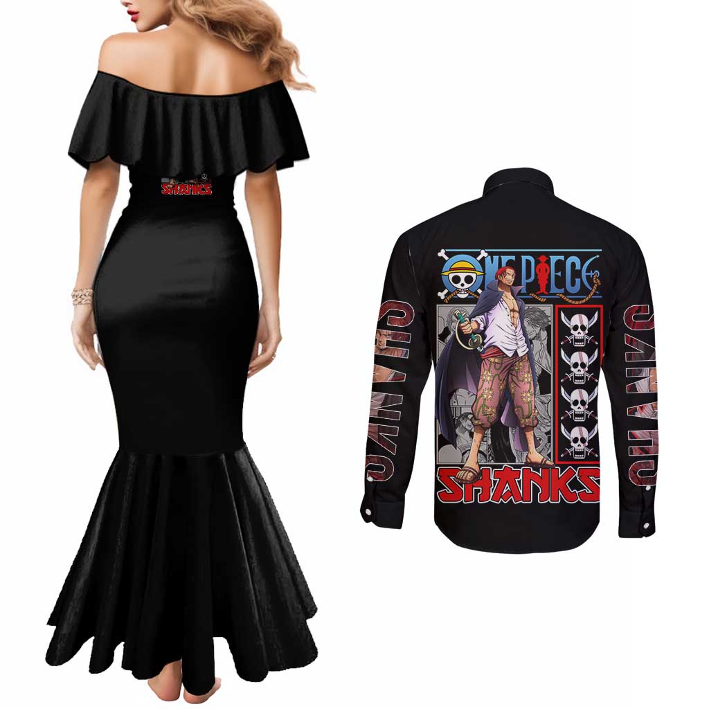 Shanks One Piece Couples Matching Mermaid Dress and Long Sleeve Button Shirt Anime Style