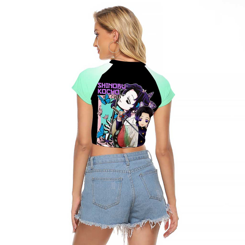 Shinobu Kocho Kimesu No Yaiba Raglan Cropped T Shirt Japan Anime Style