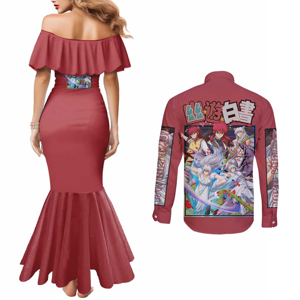 Yoko Kurama Yuyu Hakusho Couples Matching Mermaid Dress and Long Sleeve Button Shirt Anime Style