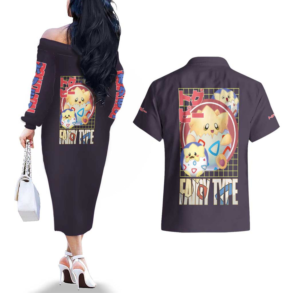 Togepi - Poke Couples Matching Off The Shoulder Long Sleeve Dress and Hawaiian Shirt Anime Style